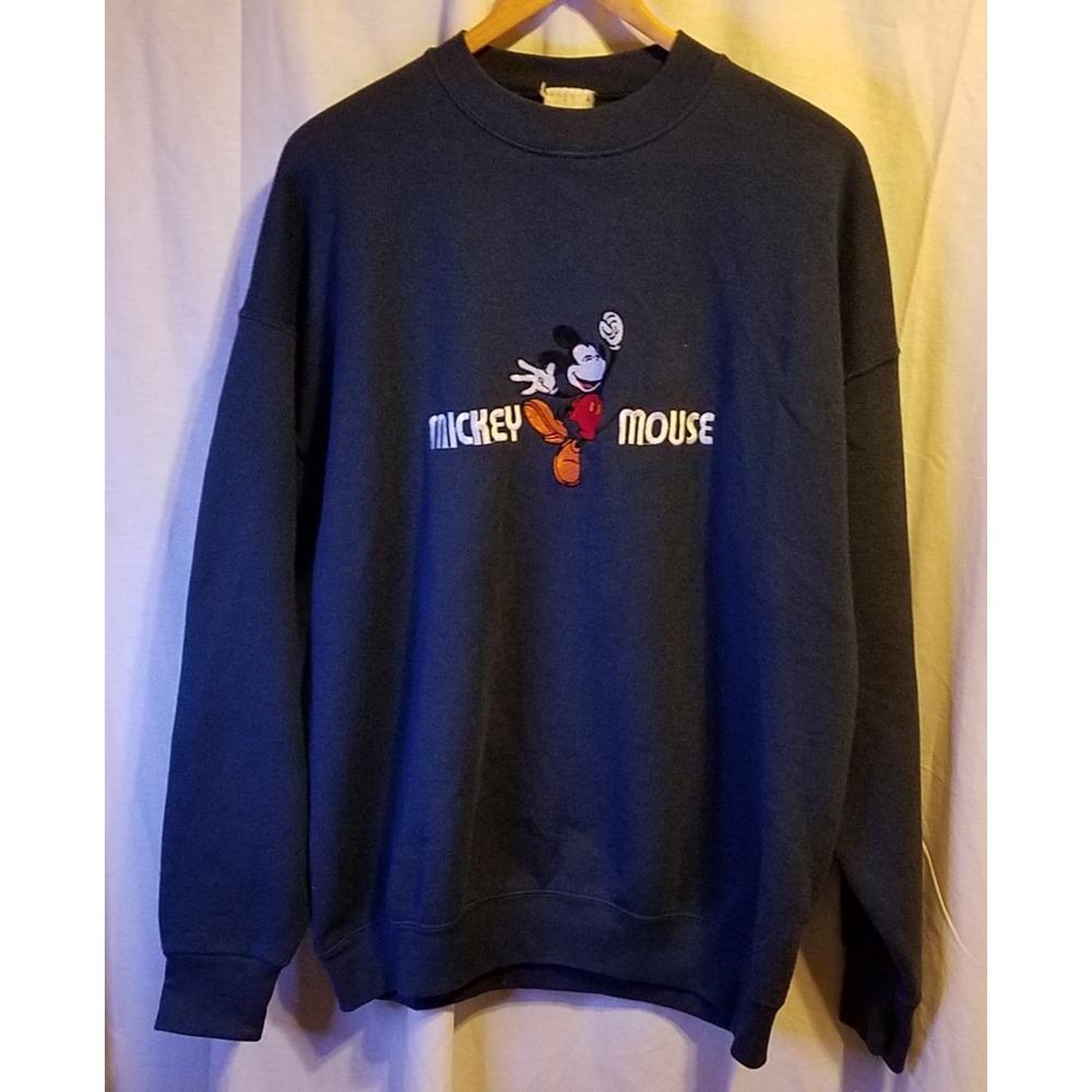 Vintage Disney Mickey Mouse Sweatshirt Unisex Size XL Navy Blue‎ Embroidered 90s